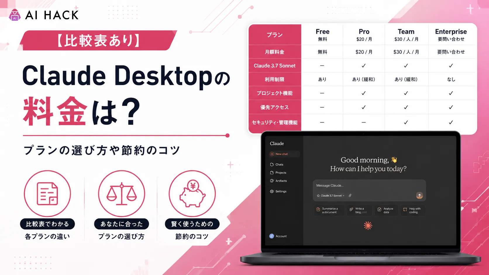 【比較表あり】Claude Desktopの料金は?プランの選び方や節約のコツ