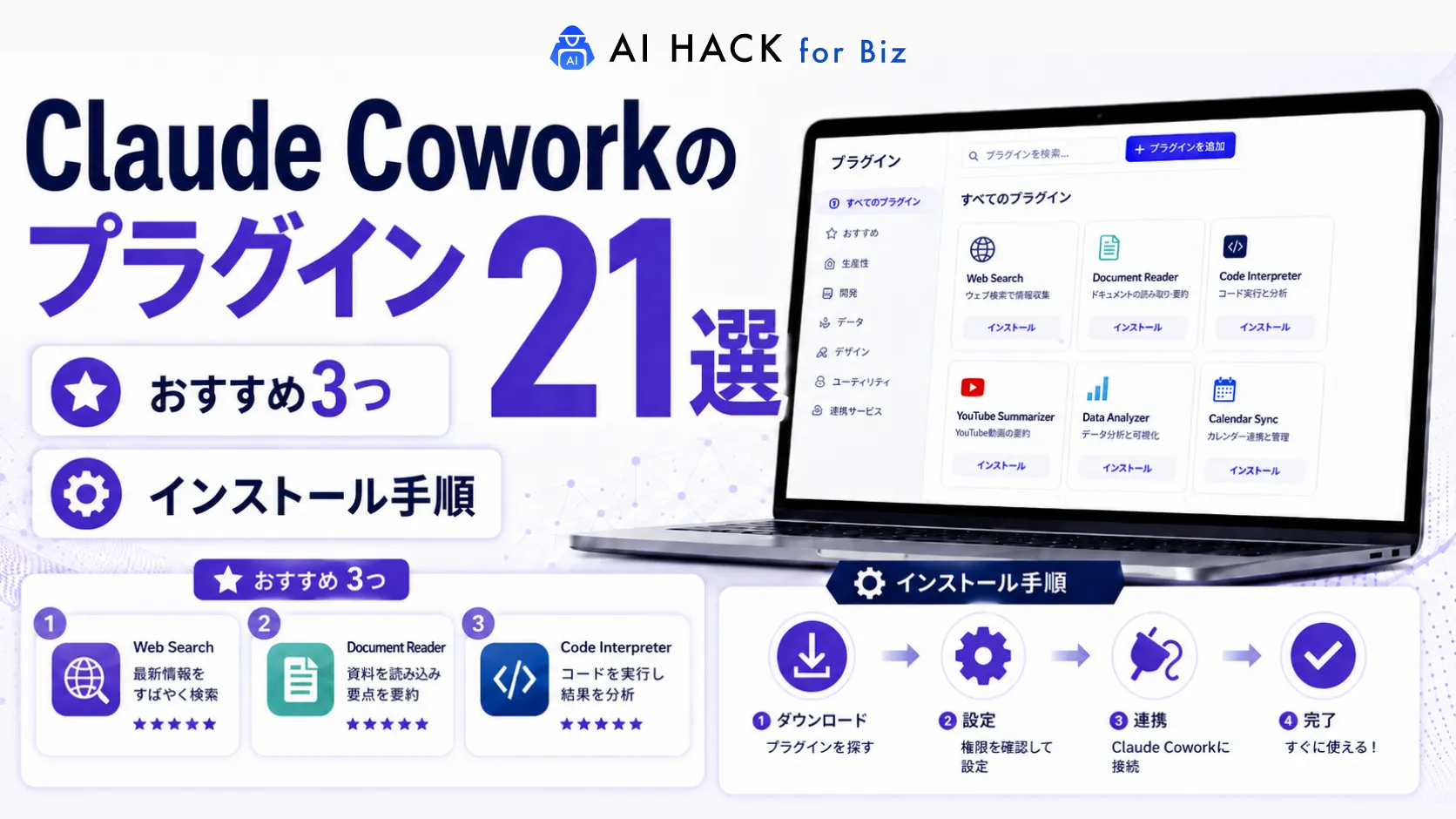 Claude Coworkのプラグイン21選|特におすすめの3つとインストールの手順